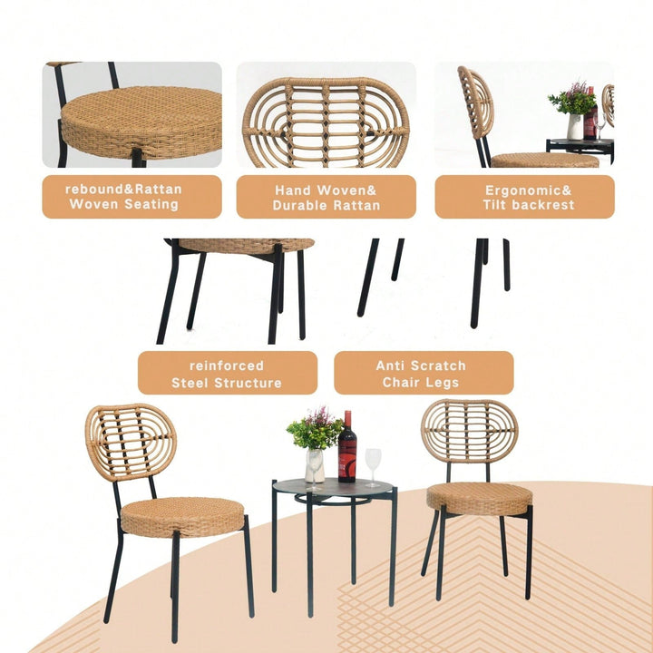 Luxury Outdoor Wicker Bistro Set 3 Pieces Weather-Resistant Patio Furniture Table and Chairs for Garden Terrace Backyard Image 2