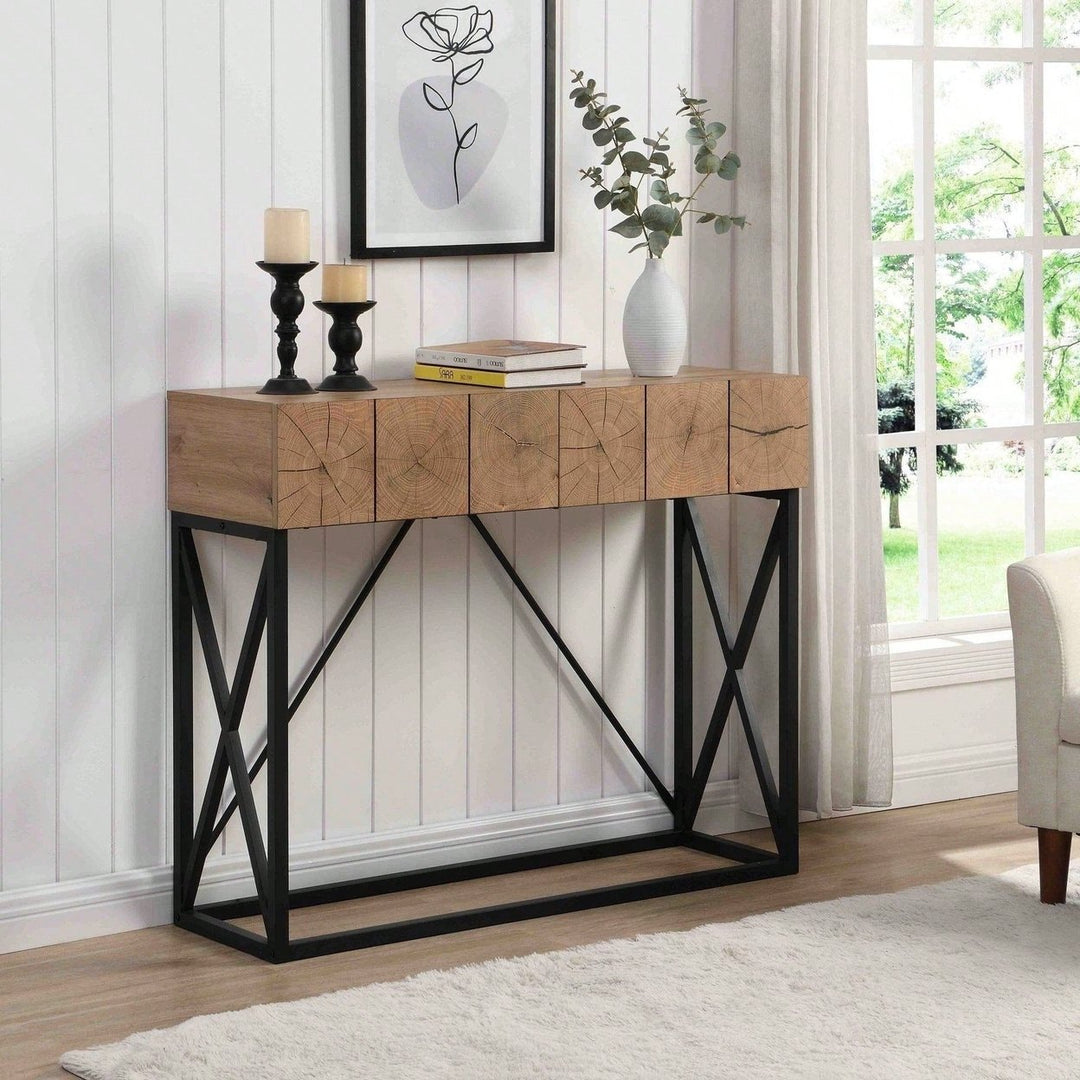 Luxury Wood Sofa Table, Industrial Console Table For Entryway, Hallway Tables With Two Drawers For Living Room Image 1