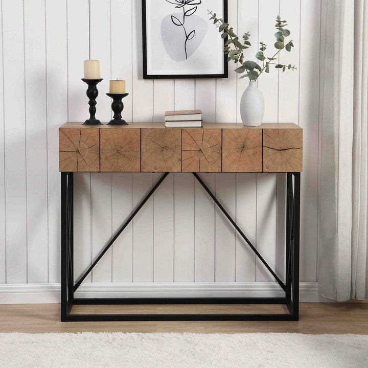 Luxury Wood Sofa Table, Industrial Console Table For Entryway, Hallway Tables With Two Drawers For Living Room Image 2