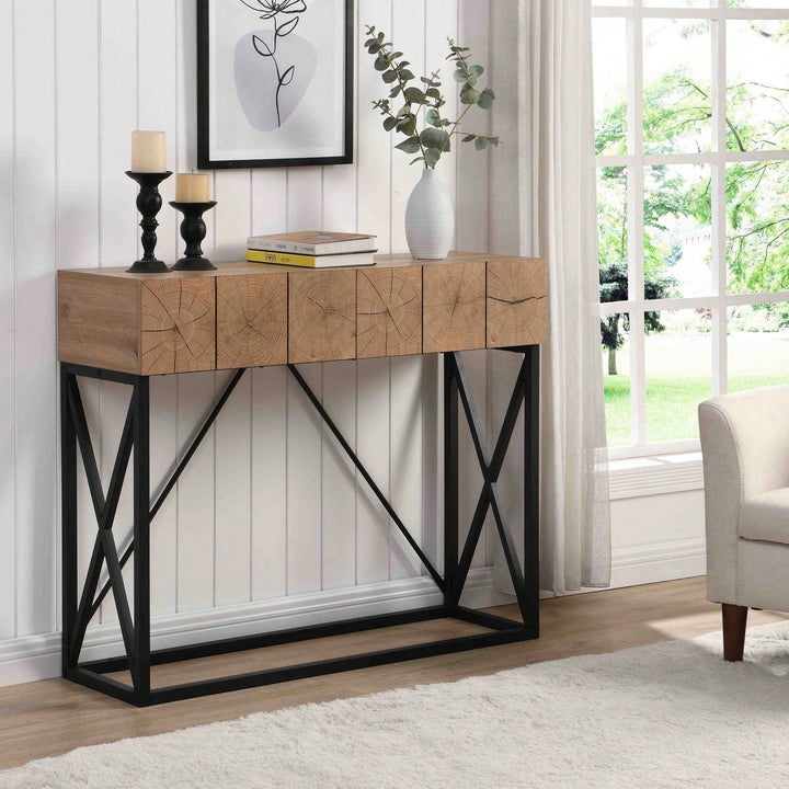 Luxury Wood Sofa Table, Industrial Console Table For Entryway, Hallway Tables With Two Drawers For Living Room Image 4