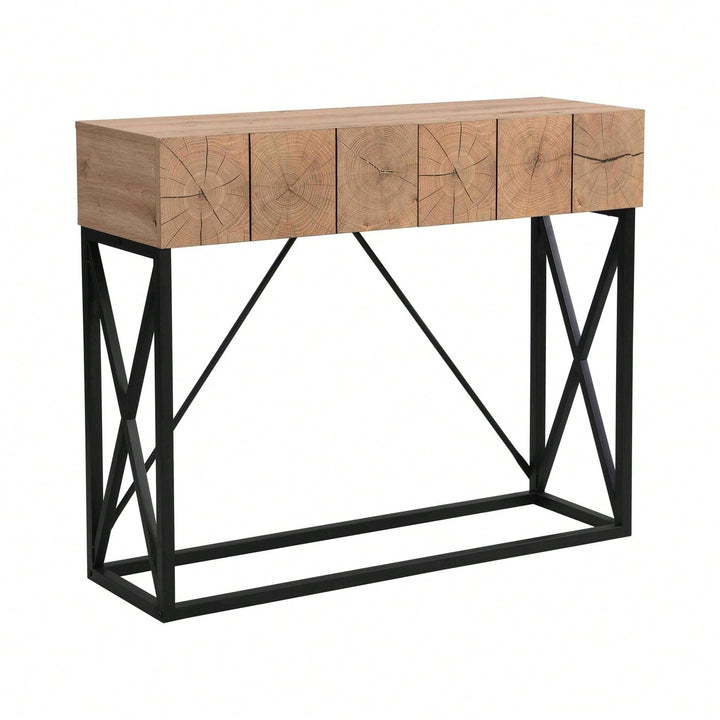 Luxury Wood Sofa Table, Industrial Console Table For Entryway, Hallway Tables With Two Drawers For Living Room Image 5