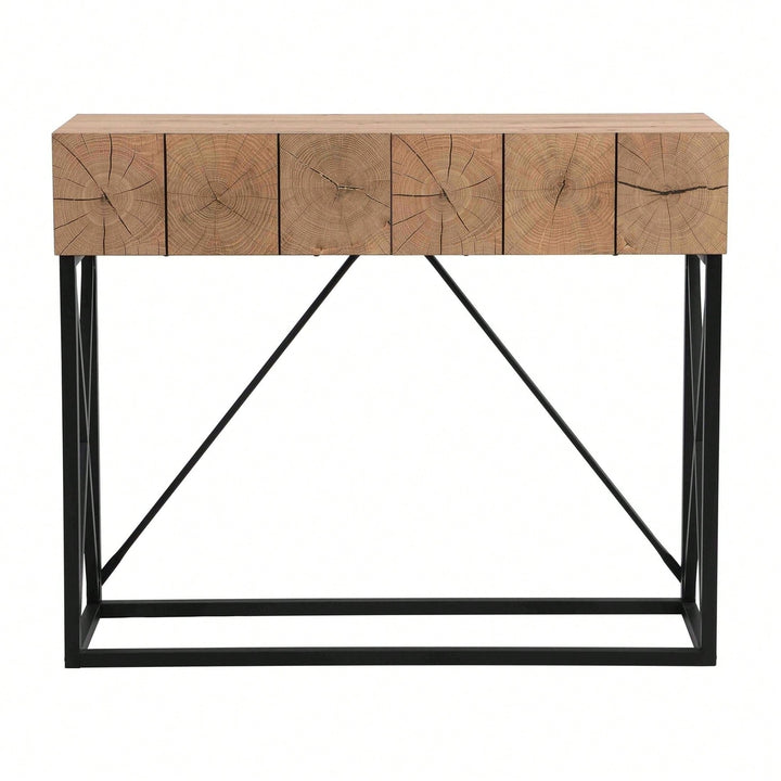 Luxury Wood Sofa Table, Industrial Console Table For Entryway, Hallway Tables With Two Drawers For Living Room Image 6