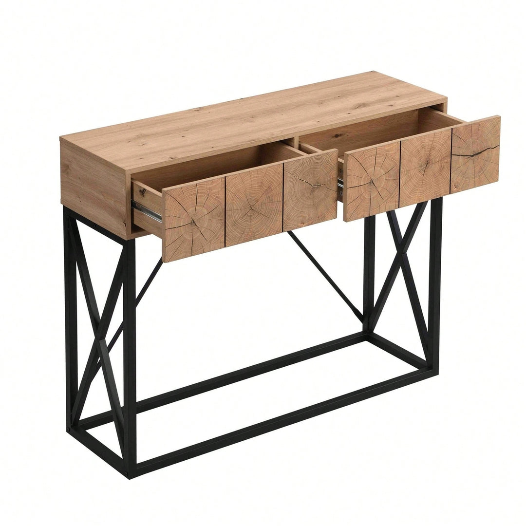 Luxury Wood Sofa Table, Industrial Console Table For Entryway, Hallway Tables With Two Drawers For Living Room Image 7