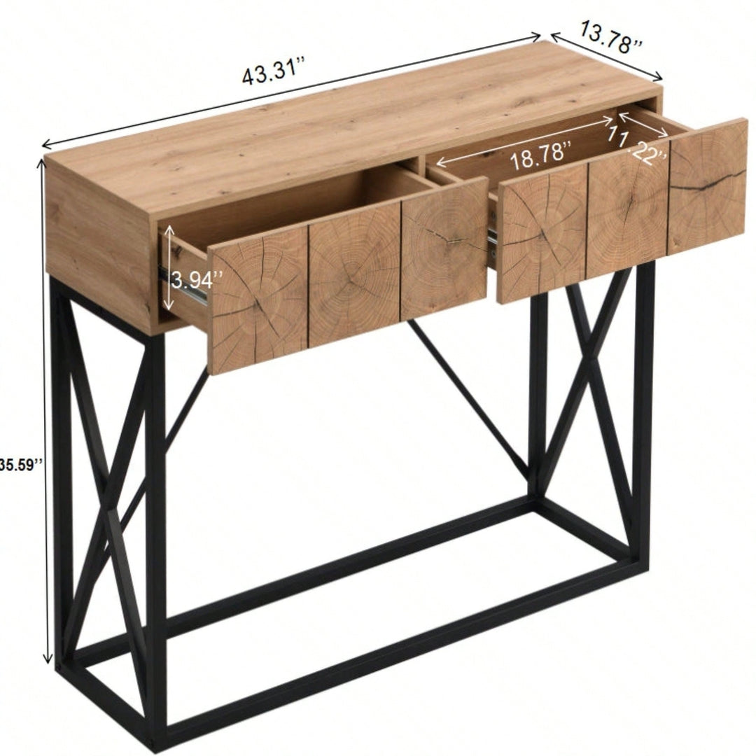 Luxury Wood Sofa Table, Industrial Console Table For Entryway, Hallway Tables With Two Drawers For Living Room Image 10