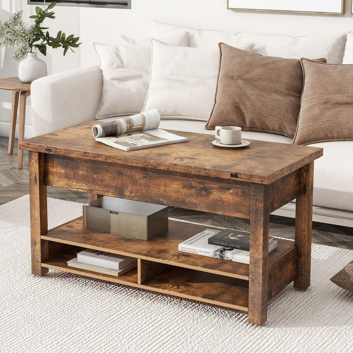 Lift Top Coffee Table Multi-Functional with Open Shelves Rustic Brown Image 3