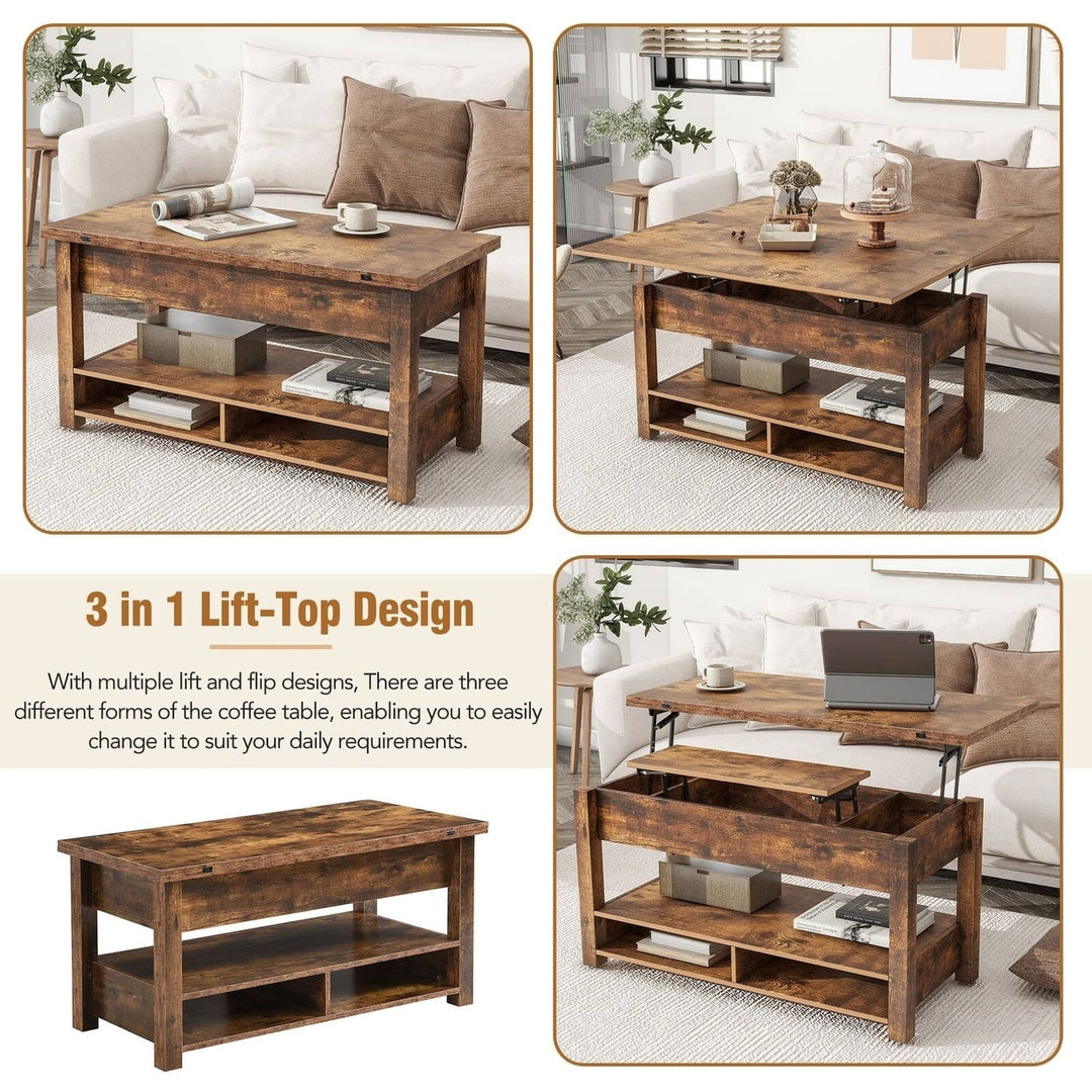 Lift Top Coffee Table Multi-Functional with Open Shelves Rustic Brown Image 4