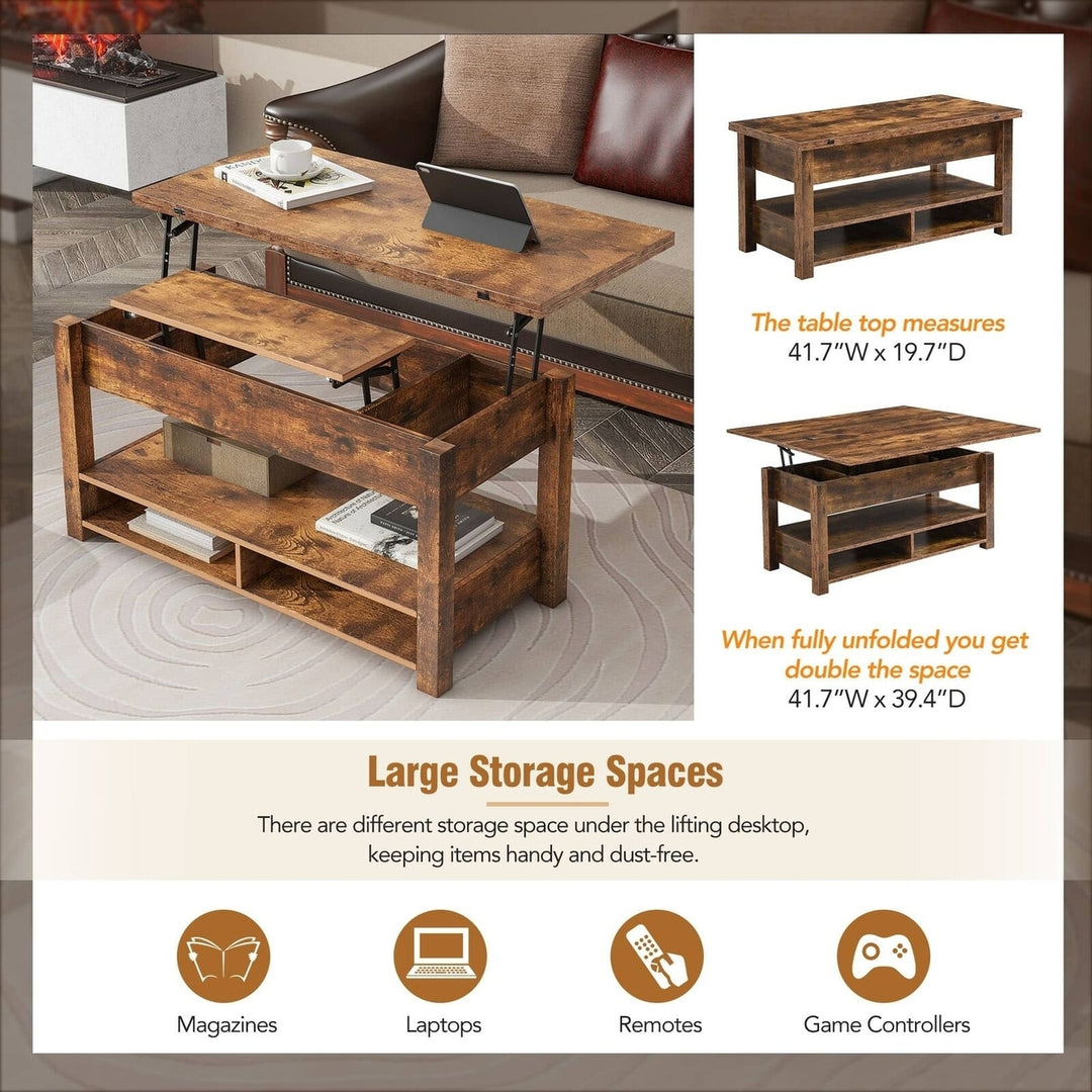 Lift Top Coffee Table Multi-Functional with Open Shelves Rustic Brown Image 5