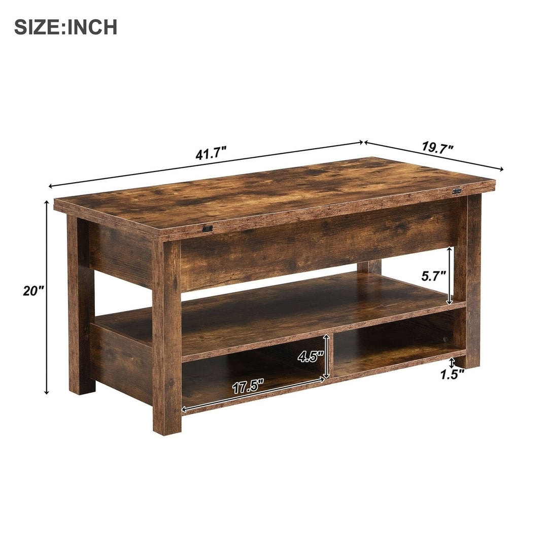 Lift Top Coffee Table Multi-Functional with Open Shelves Rustic Brown Image 8