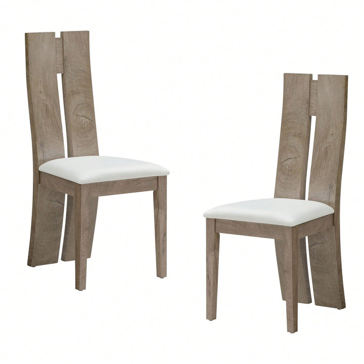 Light Brown 2-Pack Dining Chairs Set with Cushioned Seats and Wooden Backs for Kitchen and Living Room Easy Assembly Image 2