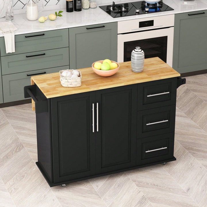 Kitchen Island Cart With 2-Door Cabinet And 3 Drawers  Versatile Storage Solution Image 2