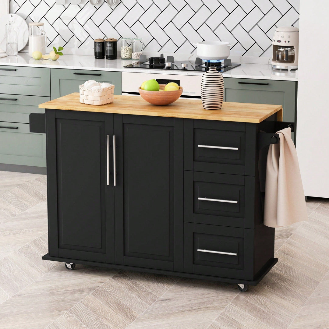 Kitchen Island Cart With 2-Door Cabinet And 3 Drawers  Versatile Storage Solution Image 3