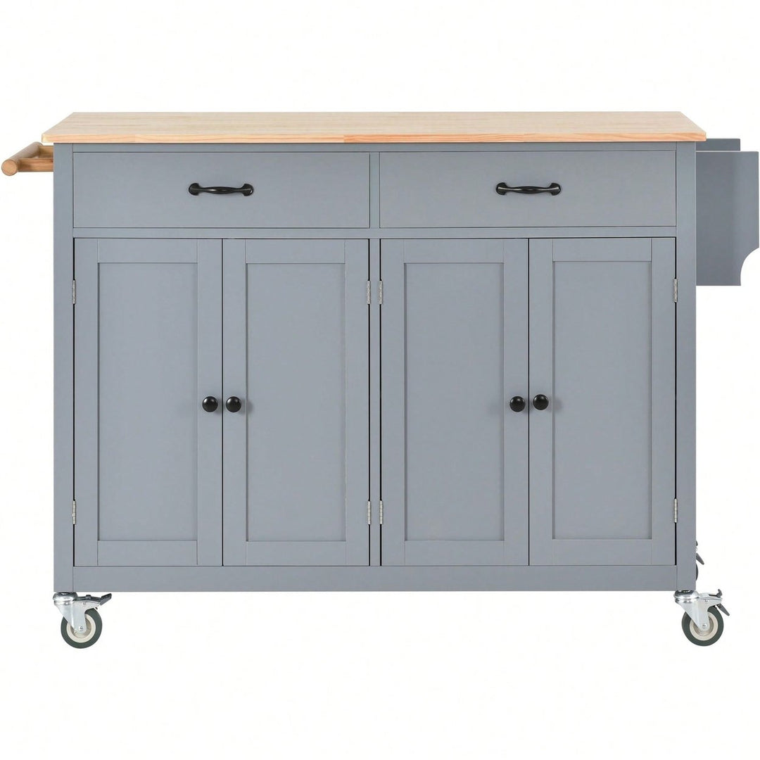 Kitchen Island Cart With Solid Wood Top And Locking Wheels, 54.3 Inch Width, 4 Door Cabinet And Two Drawers, Spice Rack, Image 1