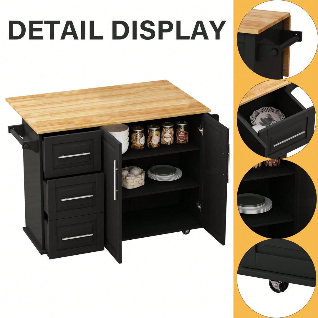 Kitchen Island Cart With 2-Door Cabinet And 3 Drawers  Versatile Storage Solution Image 5