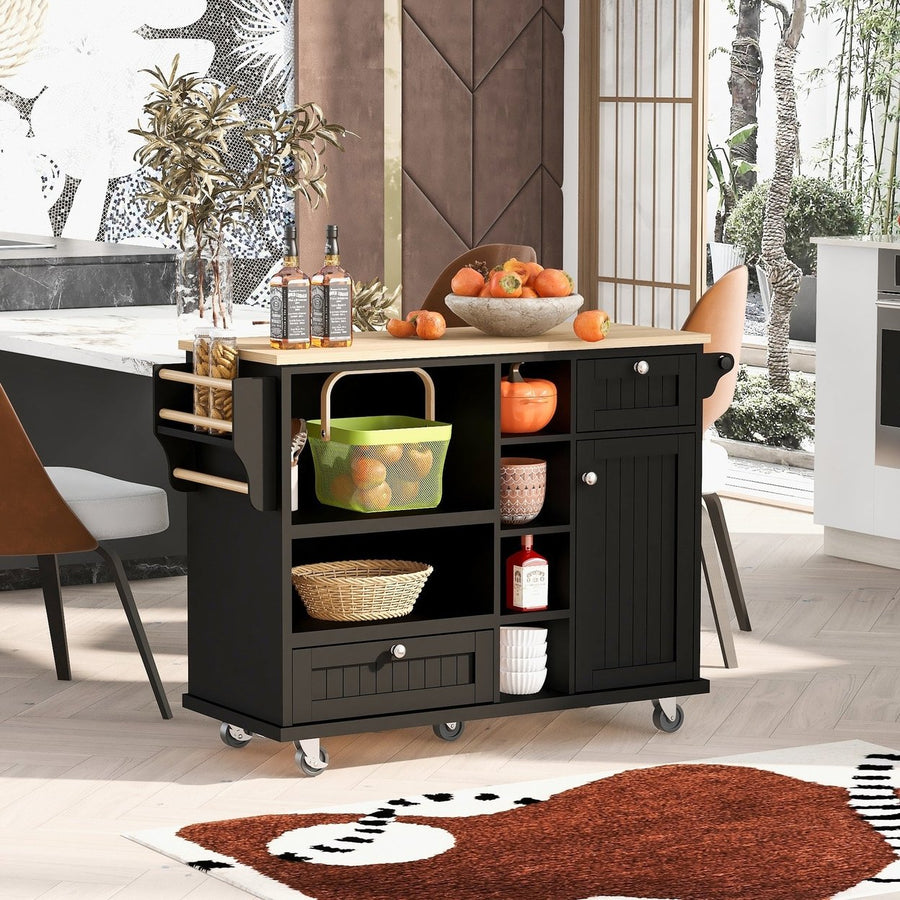 Kitchen Island Cart with Storage Cabinet, Solid Wood Top, Microwave Stand, Floor Standing Buffet Server for Kitchen, Image 1