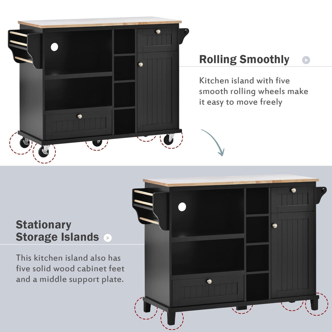 Kitchen Island Cart with Storage Cabinet, Solid Wood Top, Microwave Stand, Floor Standing Buffet Server for Kitchen, Image 4