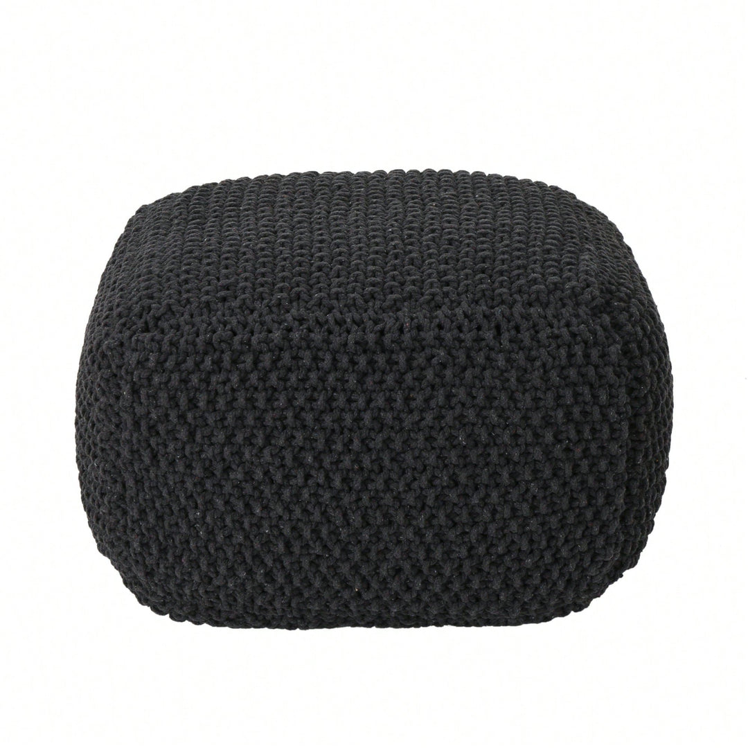 Knitted Cotton Square Pouf Cube Dark Grey 20x20x16 For Extra Seating Or Footrest Image 2