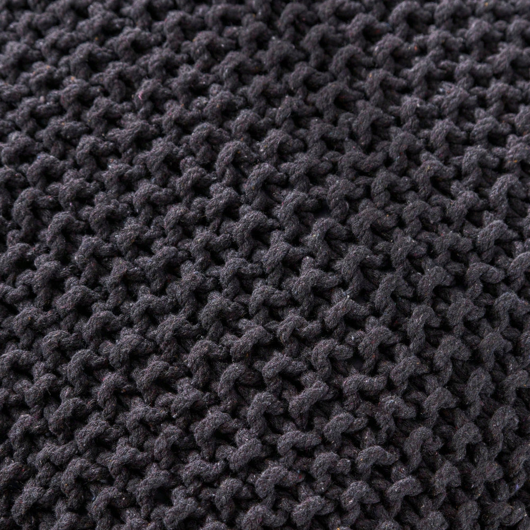 Knitted Cotton Square Pouf Cube Dark Grey 20x20x16 For Extra Seating Or Footrest Image 3