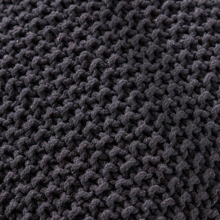 Knitted Cotton Square Pouf Cube Dark Grey 20x20x16 For Extra Seating Or Footrest Image 3