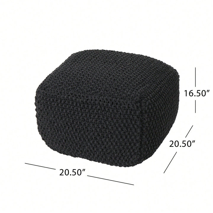 Knitted Cotton Square Pouf Cube Dark Grey 20x20x16 For Extra Seating Or Footrest Image 6