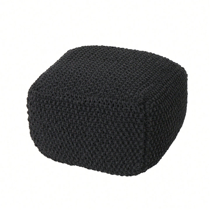 Knitted Cotton Square Pouf Cube Dark Grey 20x20x16 For Extra Seating Or Footrest Image 7