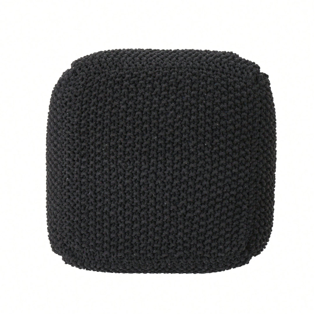 Knitted Cotton Square Pouf Cube Dark Grey 20x20x16 For Extra Seating Or Footrest Image 8