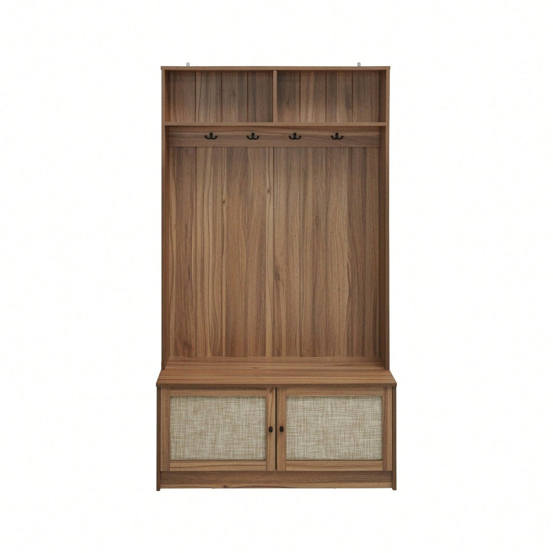 L-Shaped Anti-Dumping Closet With Hooks For Living Room, Entryway, Bedroom - Engineered Rattan Storage Solution With Image 1