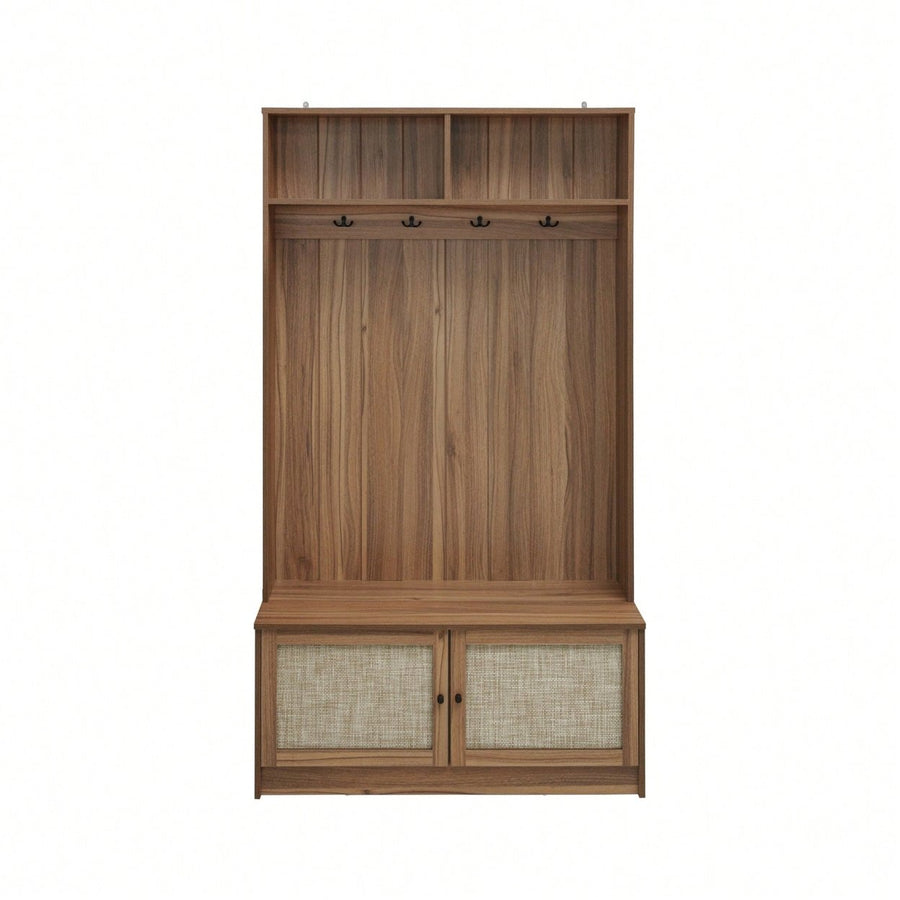 L-Shaped Anti-Dumping Closet With Hooks For Living Room, Entryway, Bedroom - Engineered Rattan Storage Solution With Image 1