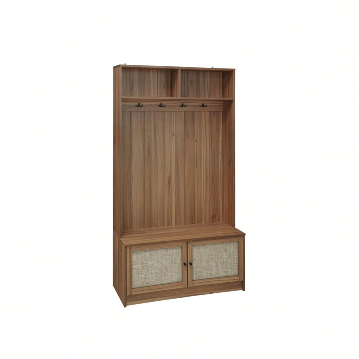 L-Shaped Anti-Dumping Closet With Hooks For Living Room, Entryway, Bedroom - Engineered Rattan Storage Solution With Image 2