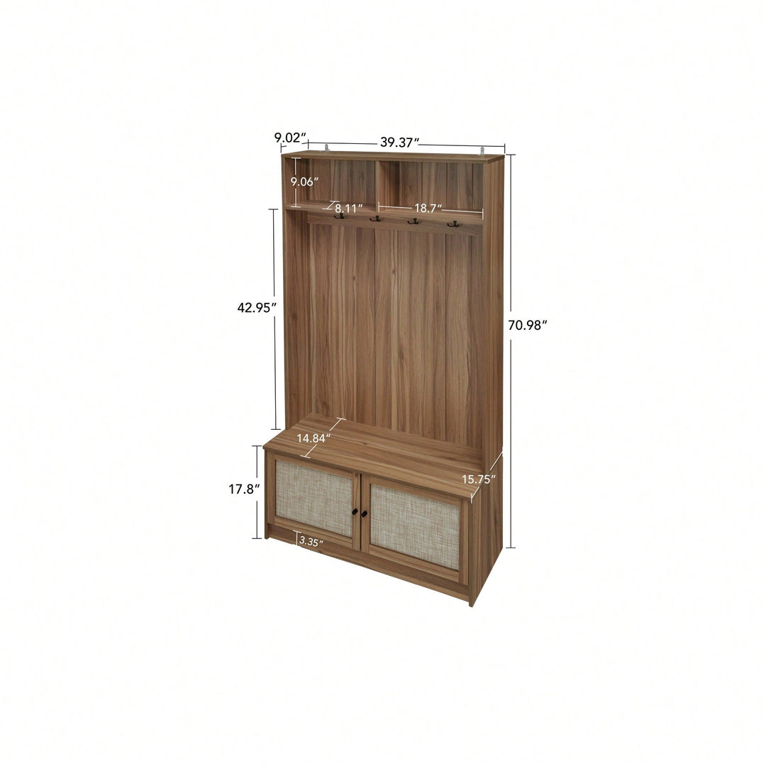 L-Shaped Anti-Dumping Closet With Hooks For Living Room, Entryway, Bedroom - Engineered Rattan Storage Solution With Image 3