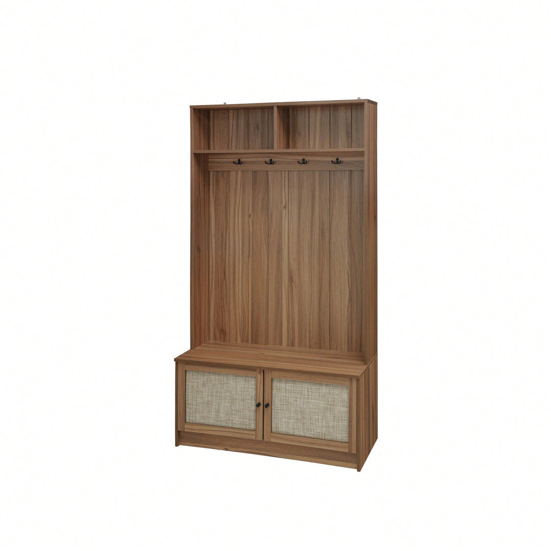 L-Shaped Anti-Dumping Closet With Hooks For Living Room, Entryway, Bedroom - Engineered Rattan Storage Solution With Image 4