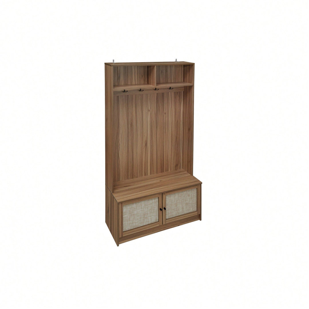 L-Shaped Anti-Dumping Closet With Hooks For Living Room, Entryway, Bedroom - Engineered Rattan Storage Solution With Image 6