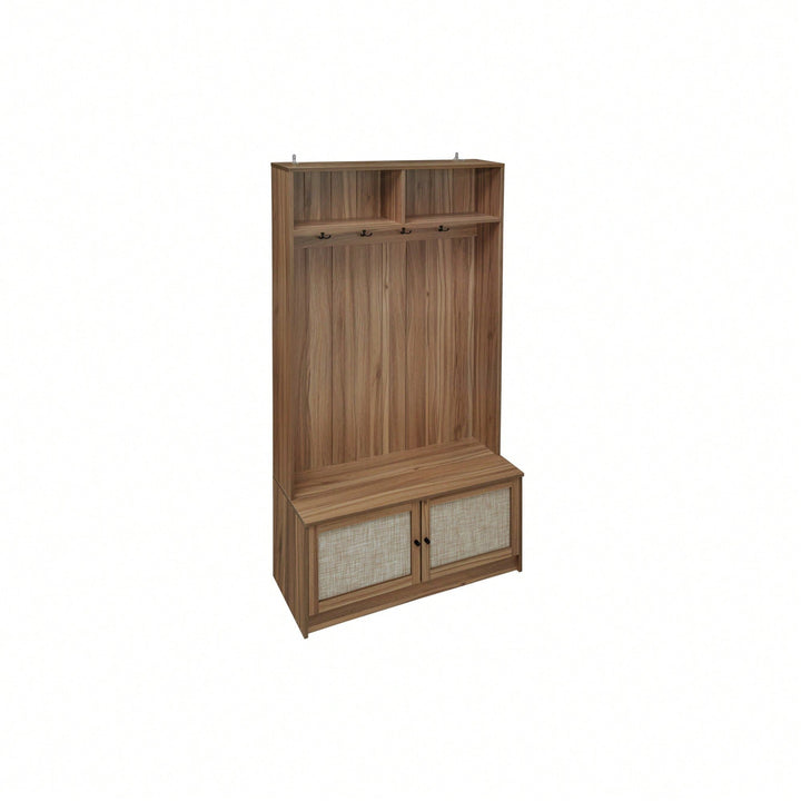 L-Shaped Anti-Dumping Closet With Hooks For Living Room, Entryway, Bedroom - Engineered Rattan Storage Solution With Image 6