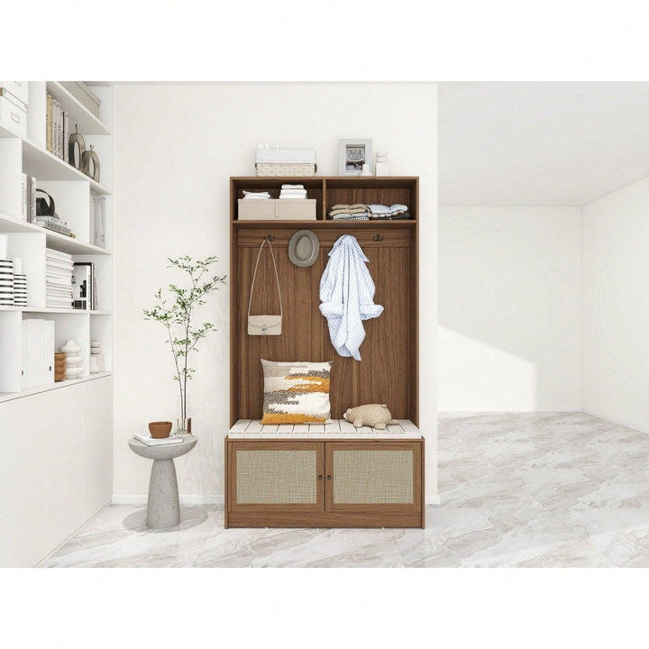 L-Shaped Anti-Dumping Closet With Hooks For Living Room, Entryway, Bedroom - Engineered Rattan Storage Solution With Image 10