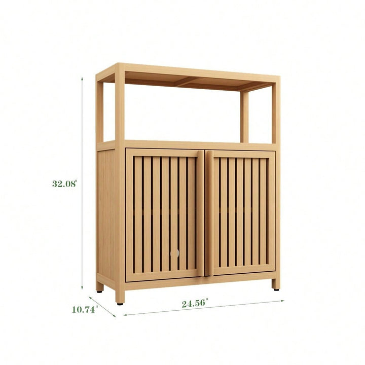 Large Capacity Bamboo Storage Cabinet Furniture For Bathroom Living Room Bathroom Bamboo Storage Cabinet With Shelves Image 4