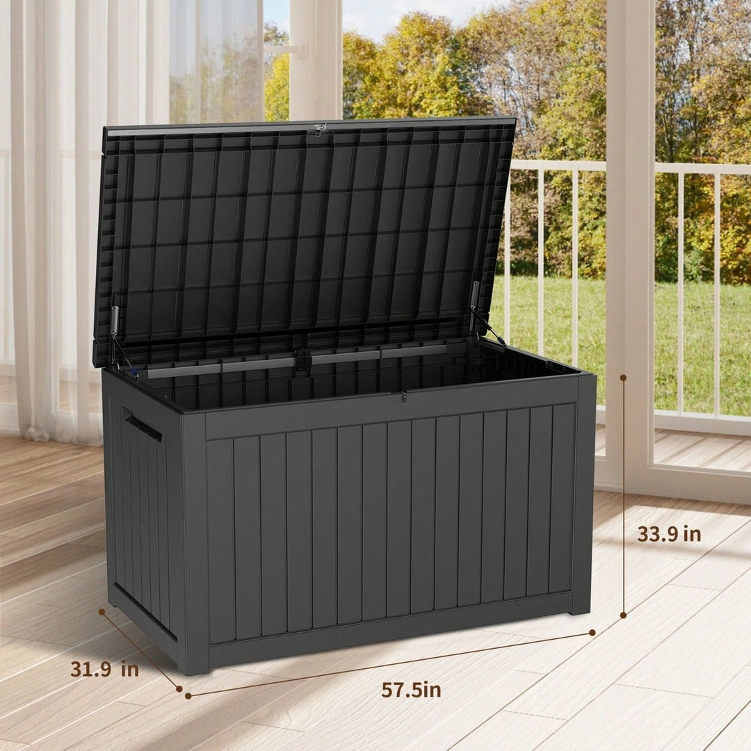 Large Black Waterproof Outdoor Storage Box for Patio Cushions Tools and Sports Gear 230 Gallon Lockable and Weather Image 2