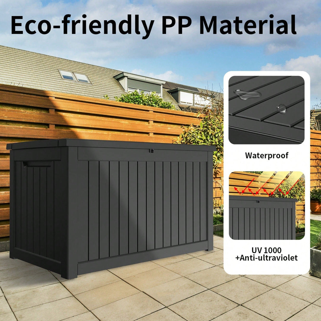 Large Black Waterproof Outdoor Storage Box for Patio Cushions Tools and Sports Gear 230 Gallon Lockable and Weather Image 5