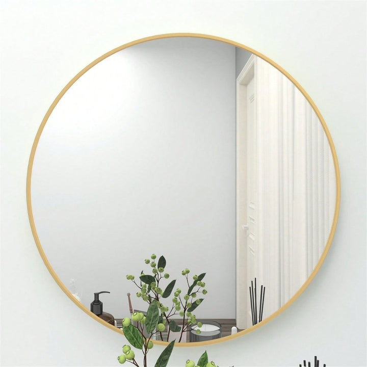 Large Round Wall Mirror For Bathroom And Vanity - Elegant Golden Finish - 28 Inch Diameter - Modern And Makeup Mirror Image 2