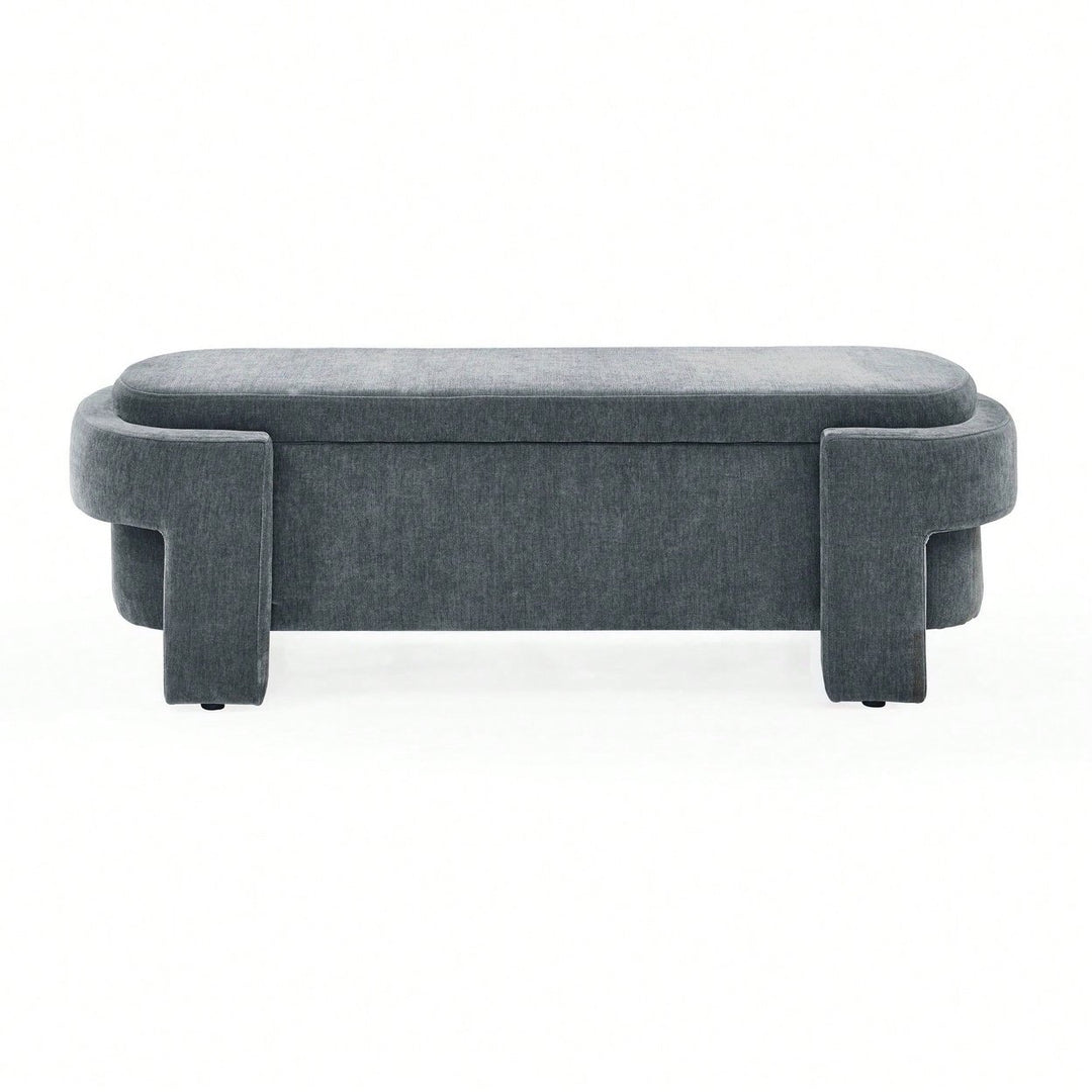 Large Storage Entry Bench With Soft Chenille Upholstery And Quality Foam, Grey Image 1