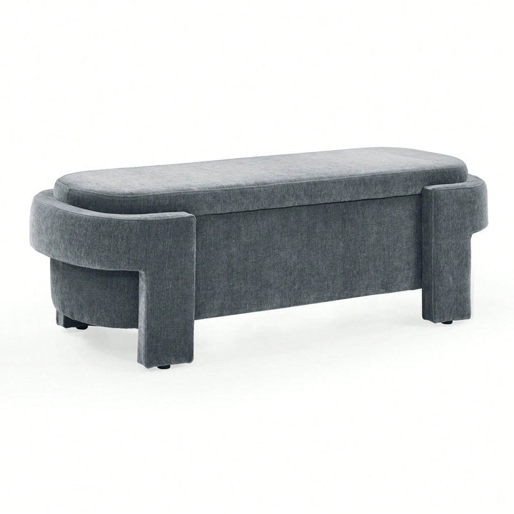 Large Storage Entry Bench With Soft Chenille Upholstery And Quality Foam, Grey Image 2