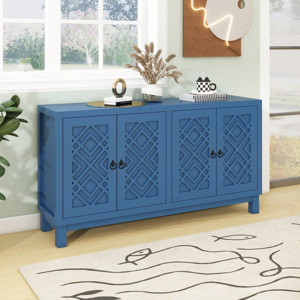 Large Storage Space Sideboard, 4 Door Buffet Cabinet With Pull Ring Handles For Living Room, Dining Room Image 2