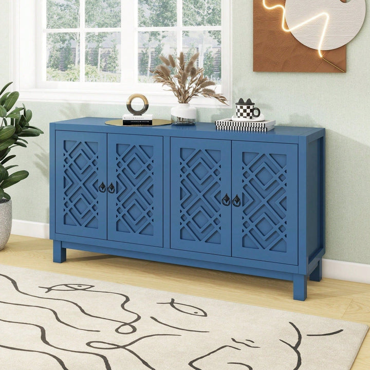 Large Storage Space Sideboard, 4 Door Buffet Cabinet With Pull Ring Handles For Living Room, Dining Room Image 3