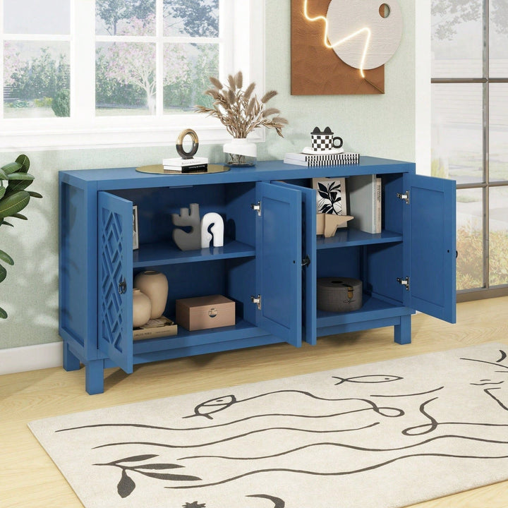 Large Storage Space Sideboard, 4 Door Buffet Cabinet With Pull Ring Handles For Living Room, Dining Room Image 4