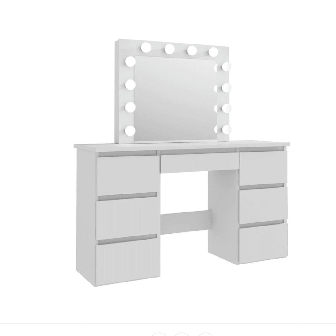 Large White Vanity Table with Adjustable LED Lights Ample Storage Contemporary Design for Bedroom or Makeup Studio Image 1