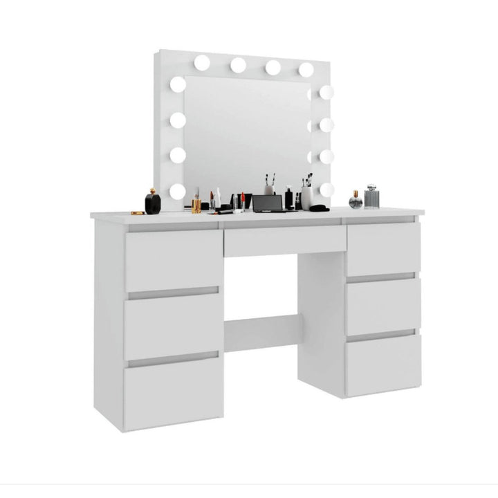 Large White Vanity Table with Adjustable LED Lights Ample Storage Contemporary Design for Bedroom or Makeup Studio Image 2