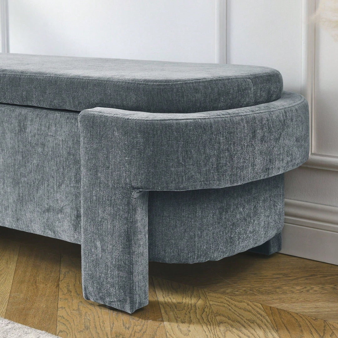 Large Storage Entry Bench With Soft Chenille Upholstery And Quality Foam, Grey Image 9