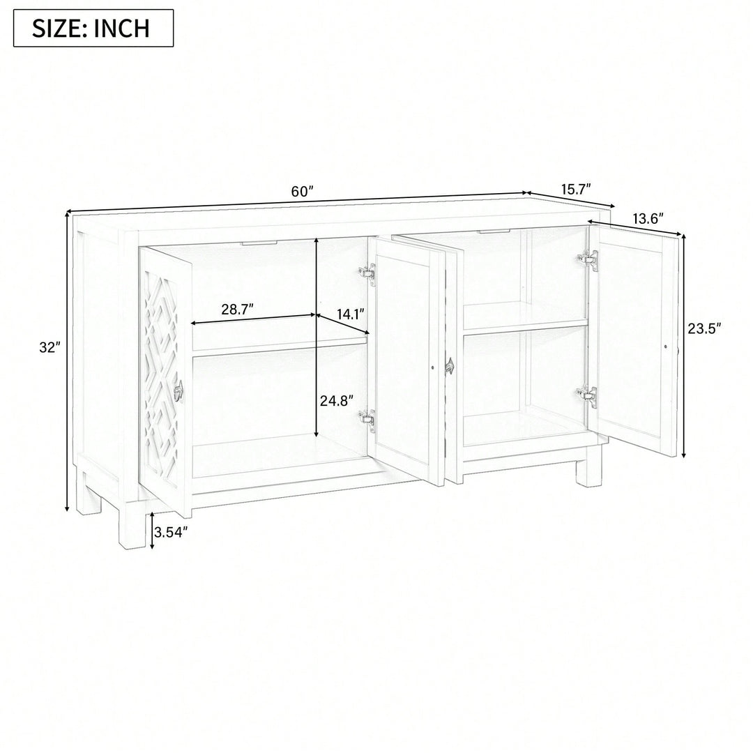 Large Storage Space Sideboard, 4 Door Buffet Cabinet With Pull Ring Handles For Living Room, Dining Room Image 6