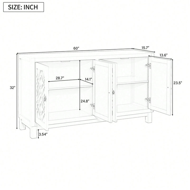 Large Storage Space Sideboard, 4 Door Buffet Cabinet With Pull Ring Handles For Living Room, Dining Room Image 6