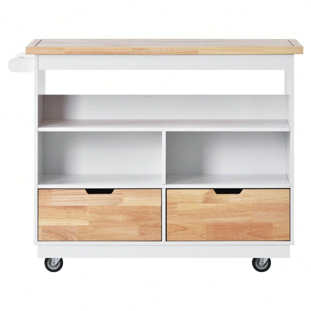 Mobile Kitchen Island Cart with Storage and Wood Top - Rolling Two-Sided Cart with Wine Rack, Spice Rack, Drawers and Image 1