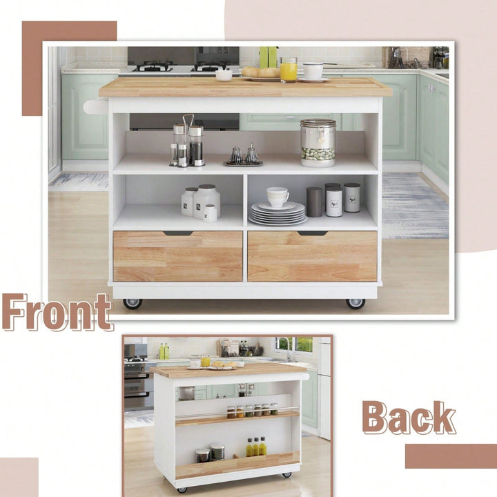 Mobile Kitchen Island Cart with Storage and Wood Top - Rolling Two-Sided Cart with Wine Rack, Spice Rack, Drawers and Image 6