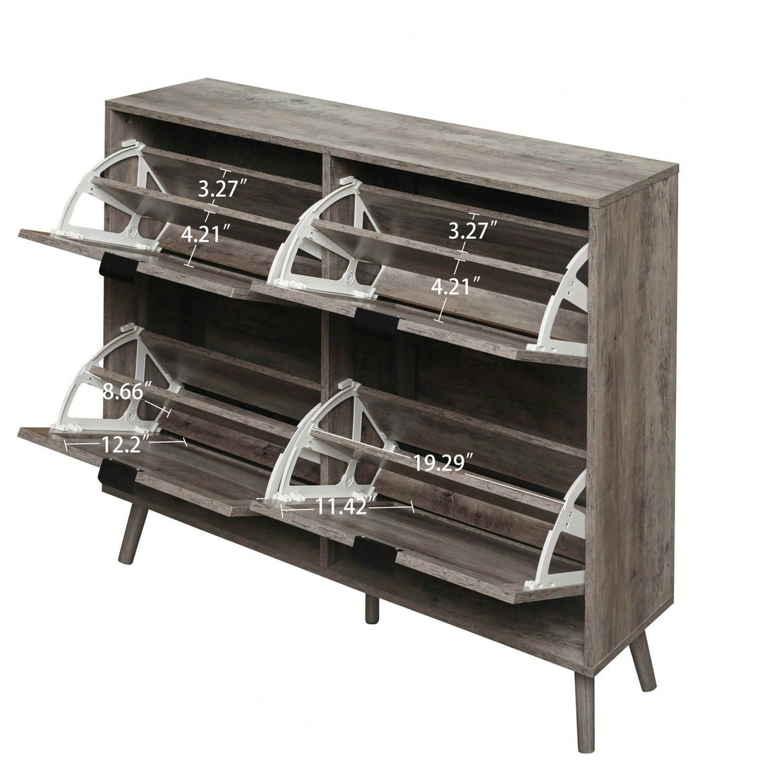 Modern 4-Door Freestanding Shoe Rack With Double-Layer Storage And Pine Legs Image 9